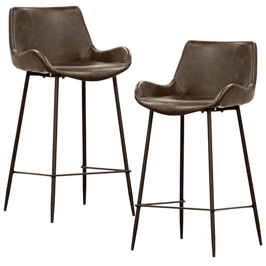 Karine  Set of 2 PU Leather Upholstered Bar Chair Metal Leg Stool - Brown