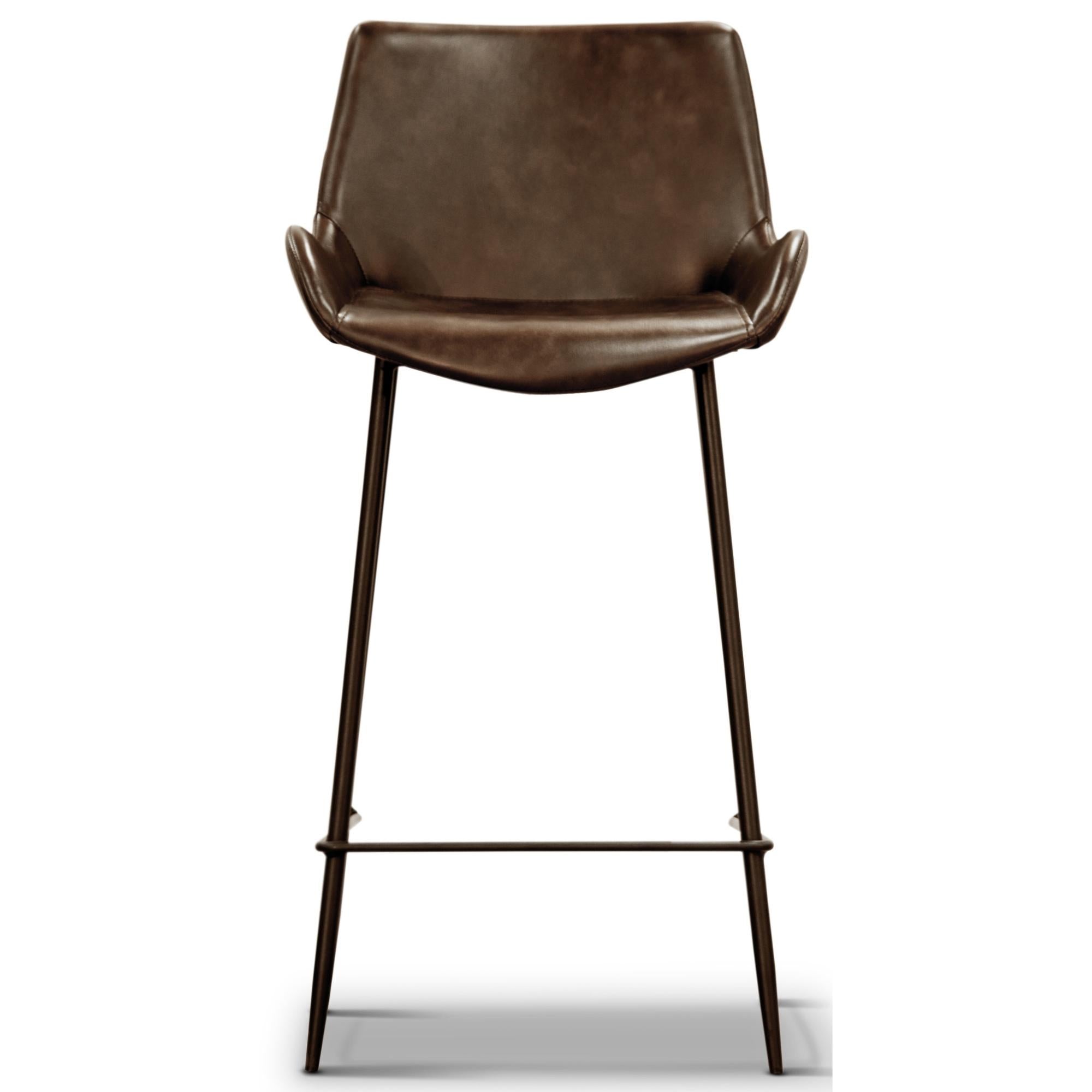 Karine  Set of 2 PU Leather Upholstered Bar Chair Metal Leg Stool - Brown