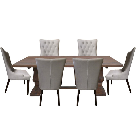 Jake  7pc Dining Table Set 180cm with 6 Fabric Chair French Provincial