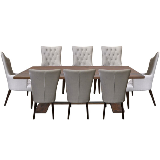 Jake  9pc Dining Table Set 230cm 6 Fabric 2 Carver Chair French Provincial