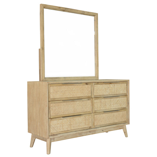 Lola Dresser 6 Chest of Drawers Acacia Wood Storage Cabinet Rattan - Brown