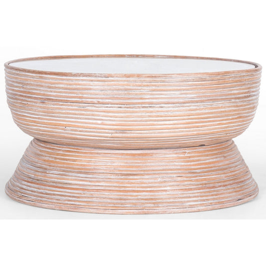 Leia Rattan Round Coffee Table 80cm with Glass Top - Whitewash