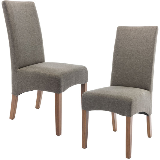Phil Fabric Upholstered Dining Chair Set of 2 Solid Pine Wood Furniture - Grey