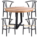 Load image into Gallery viewer, Petunia  5pc 120cm Round Dining Table Set 4 Wishbone Chair Elm Timber Wood
