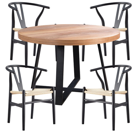 Daisy  5pc 120cm Round Dining Table Set 4 Wishbone Chair Elm Timber Wood