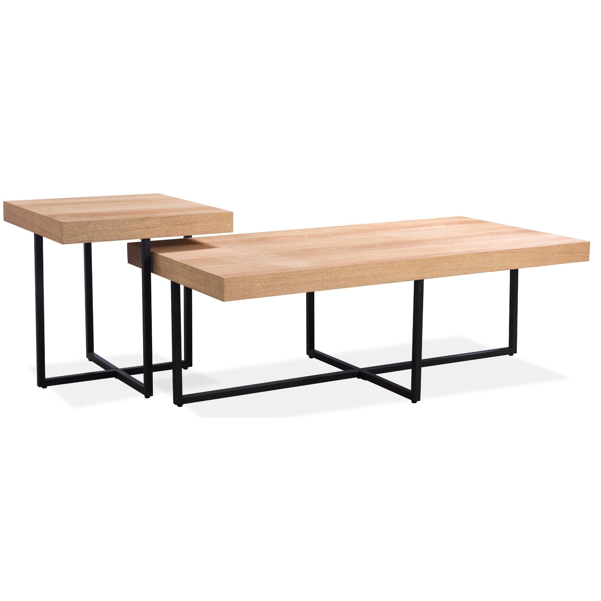 Daisy  Lamp Sofa Side Table 50cm Elm Timber Wood Black Metal Leg -