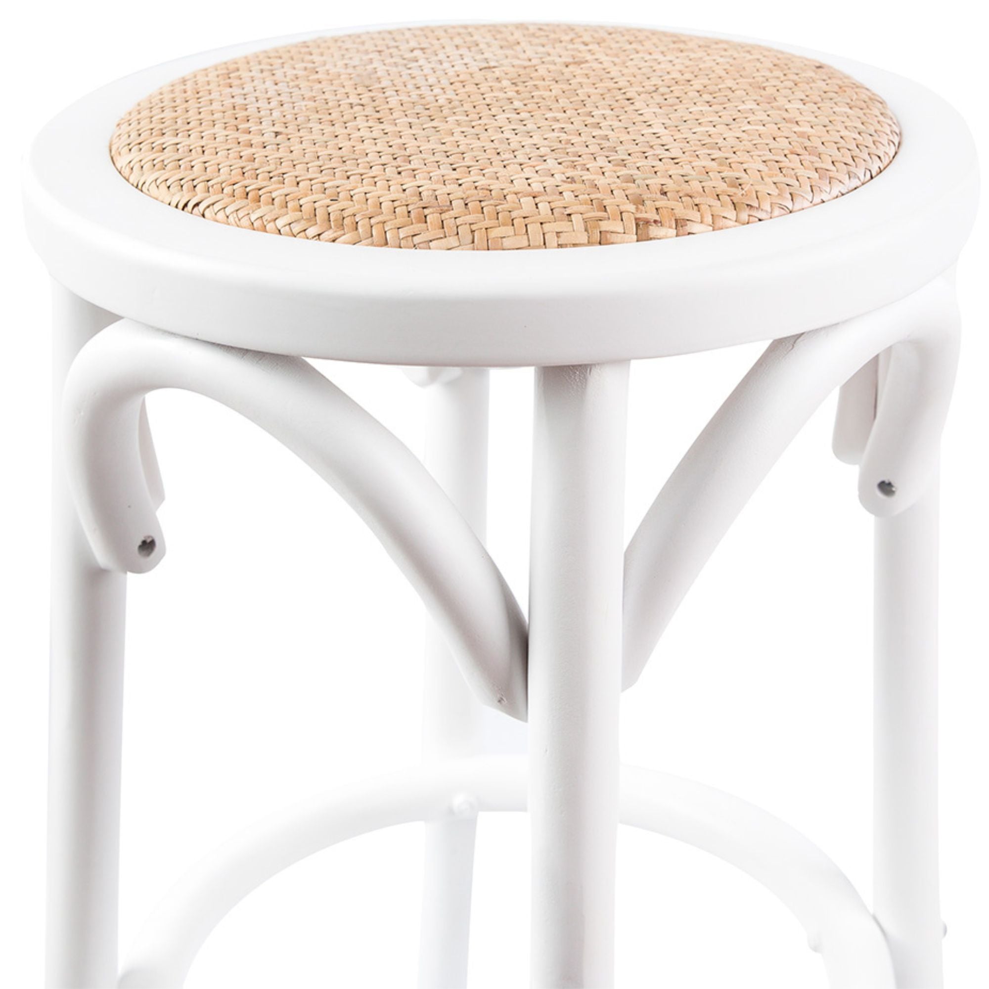 Aster Round Bar Stools Dining Stool Chair Solid Birch Timber Rattan Seat White