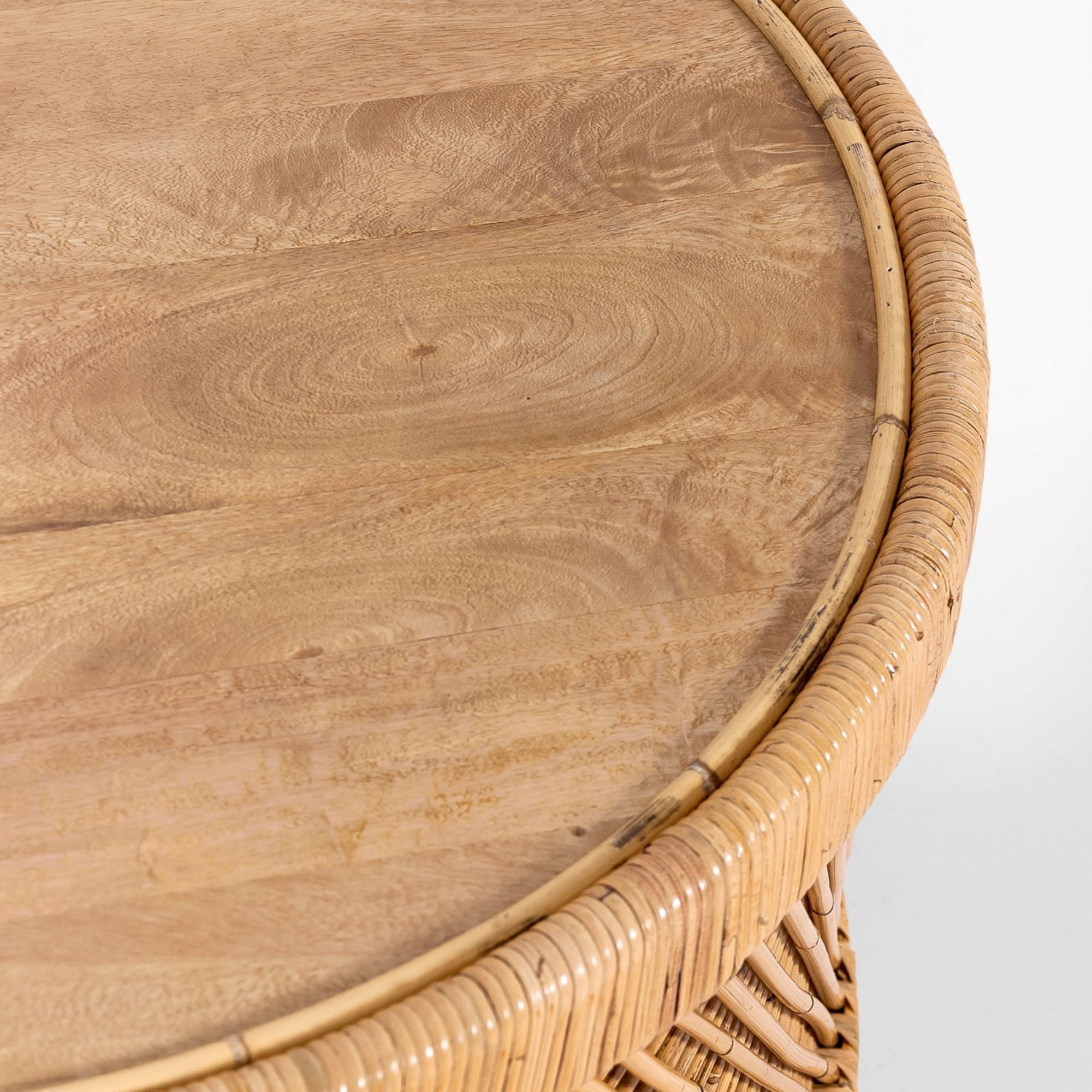 Sally 80cm Round Coffee Table Mango Wood Top Rattan Frame -