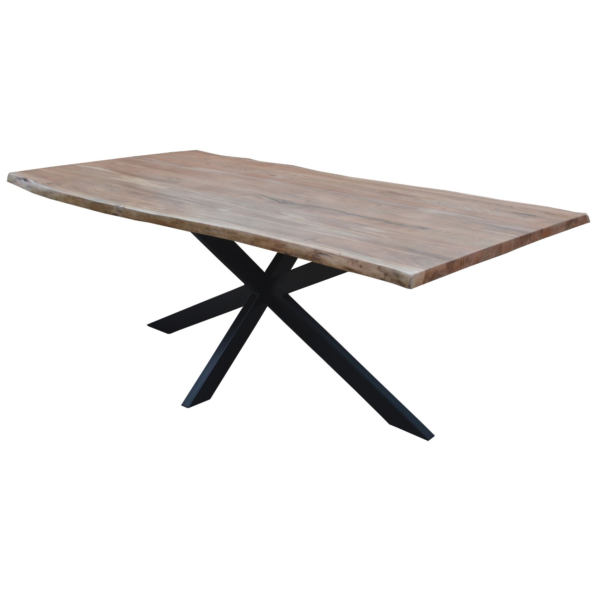 Carol 7pc 210cm Dining Table 6 Black Arched Back Chair Set Live Edge Acacia