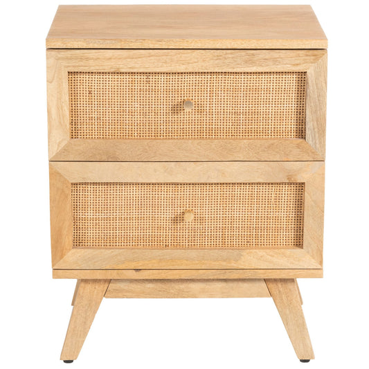 Manly  Bedside Table 2 Drawer Storage Cabinet Solid Mango Wood Rattan
