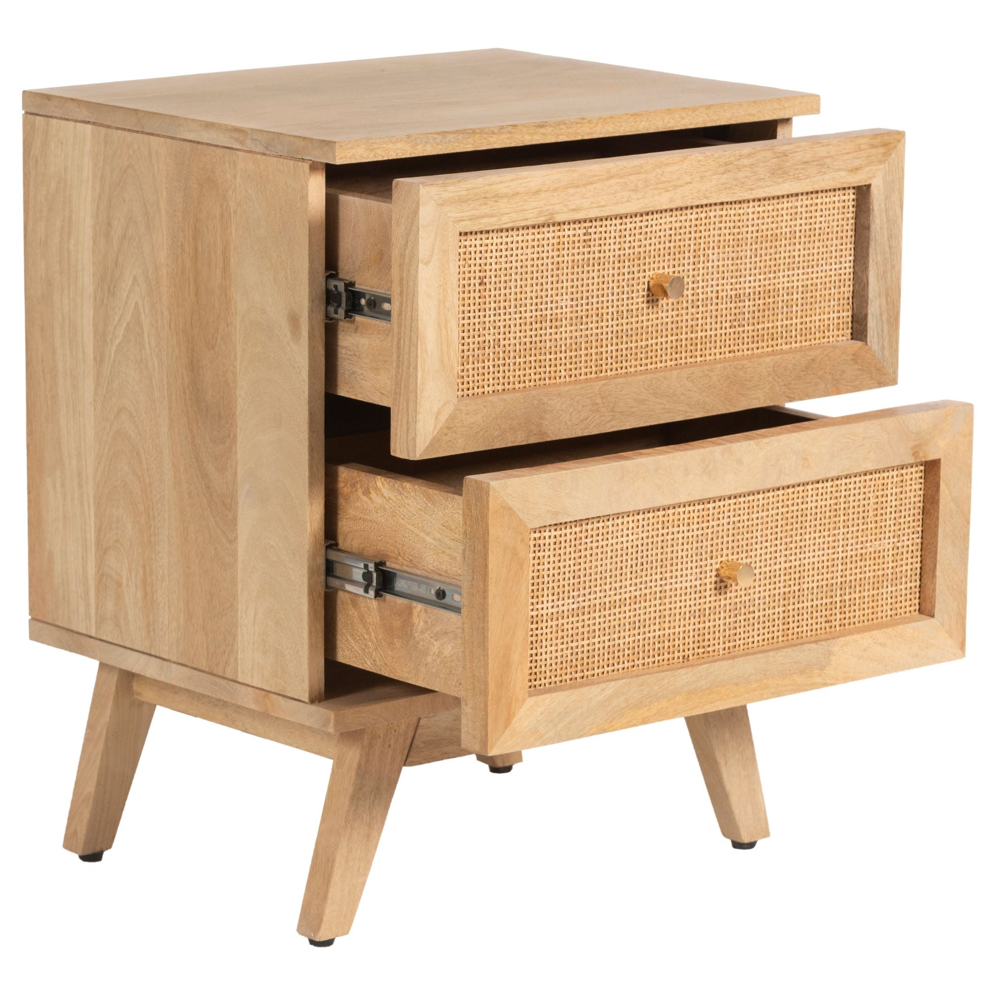 Manly  Bedside Table 2 Drawer Storage Cabinet Solid Mango Wood Rattan