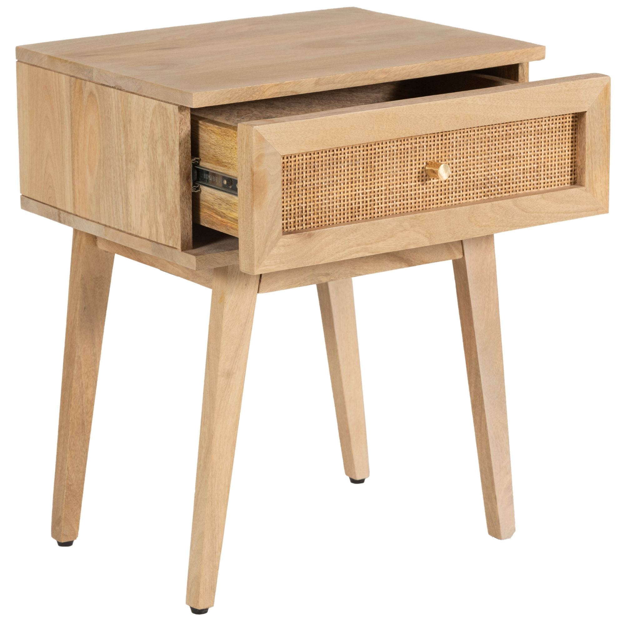 Manly  Bedside Table 1 Drawer Storage Cabinet Solid Mango Wood Rattan