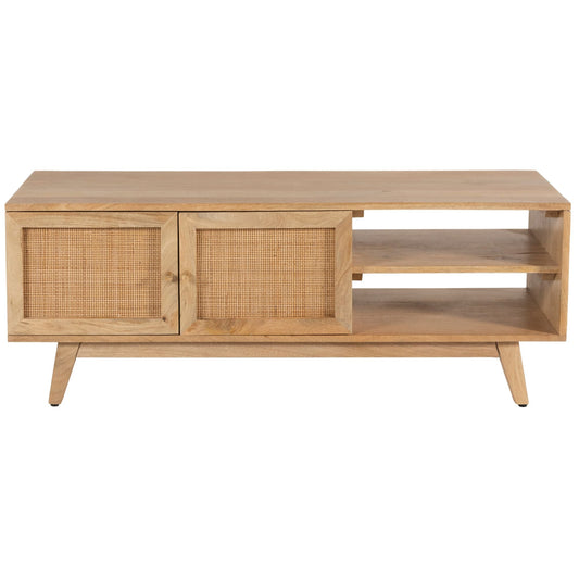 Manly  ETU Entertainment TV Unit 117cm Solid Mango Wood Rattan 2 Door