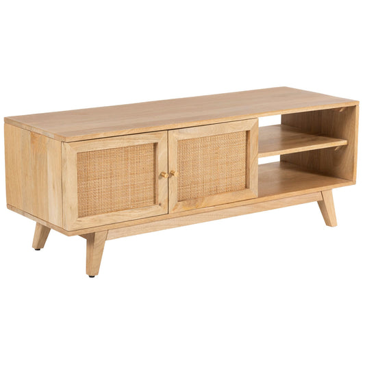 Manly  ETU Entertainment TV Unit 117cm Solid Mango Wood Rattan 2 Door