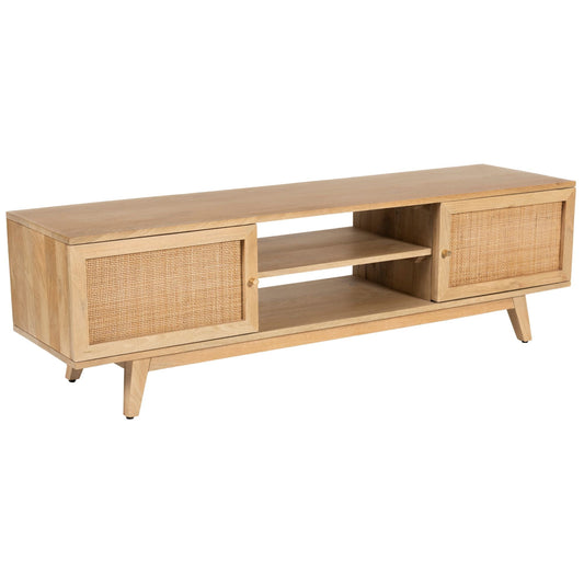 Manly  ETU Entertainment TV Unit 150cm Solid Mango Wood Rattan 2 Door