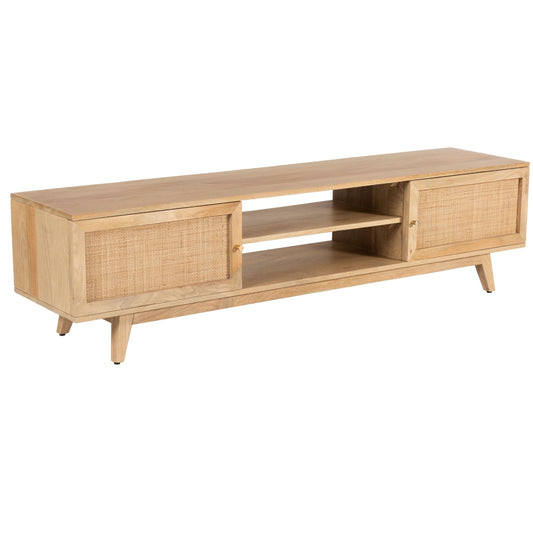 Manly  ETU Entertainment TV Unit 175cm Solid Mango Wood Rattan 2 Door