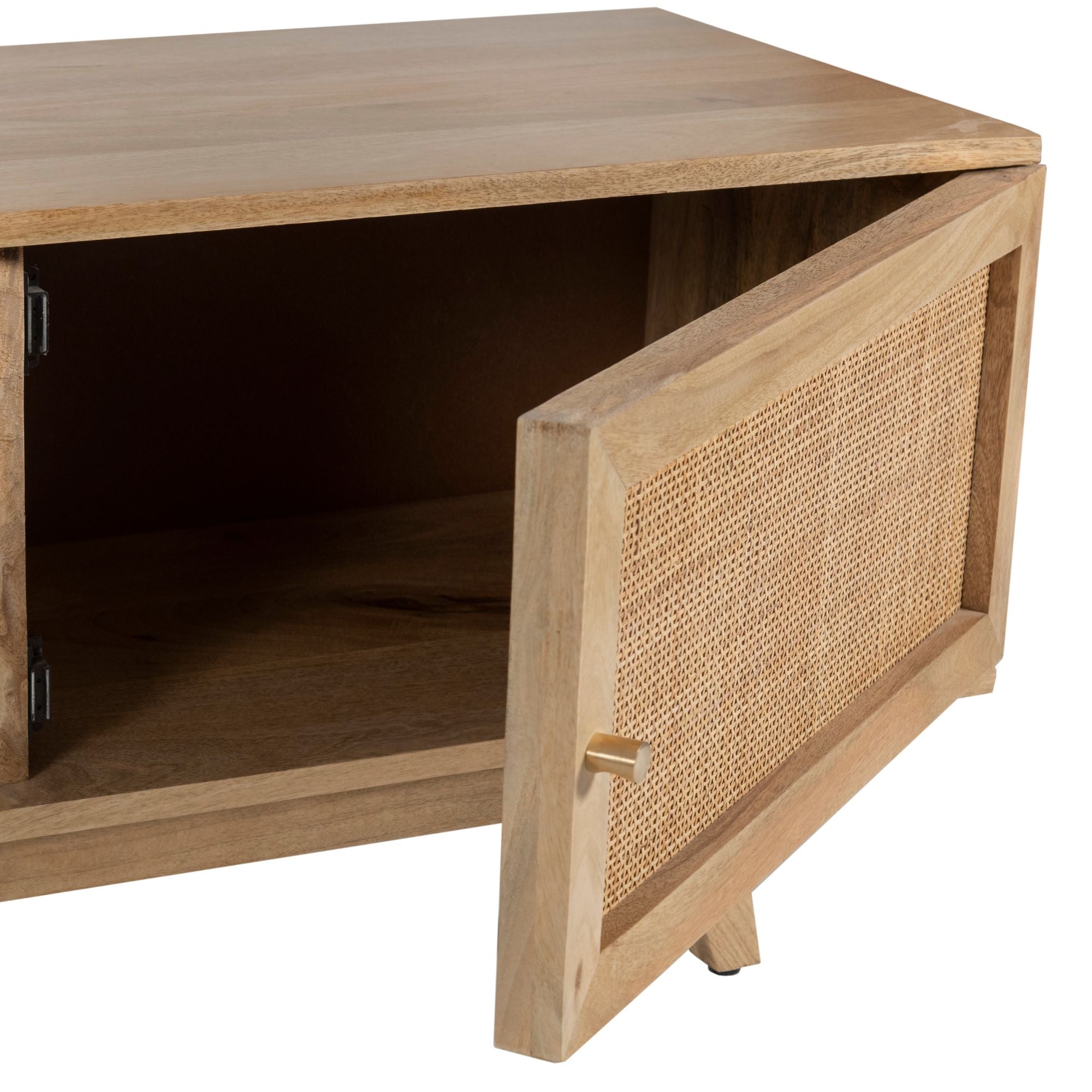 Manly  ETU Entertainment TV Unit 175cm Solid Mango Wood Rattan 2 Door