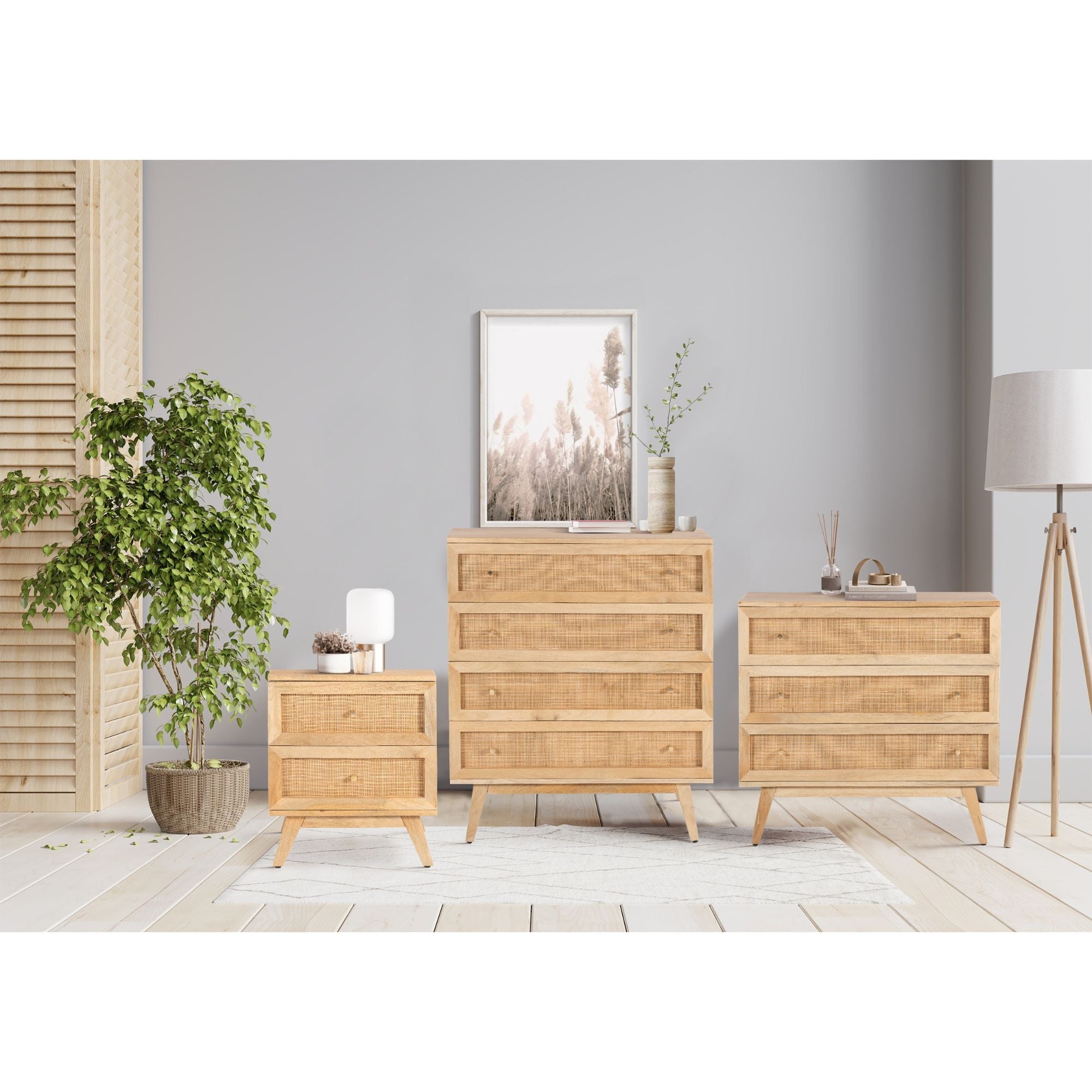 Manly  Storage Cabinet Buffet Chest of 3 Drawer Mango Wood Rattan