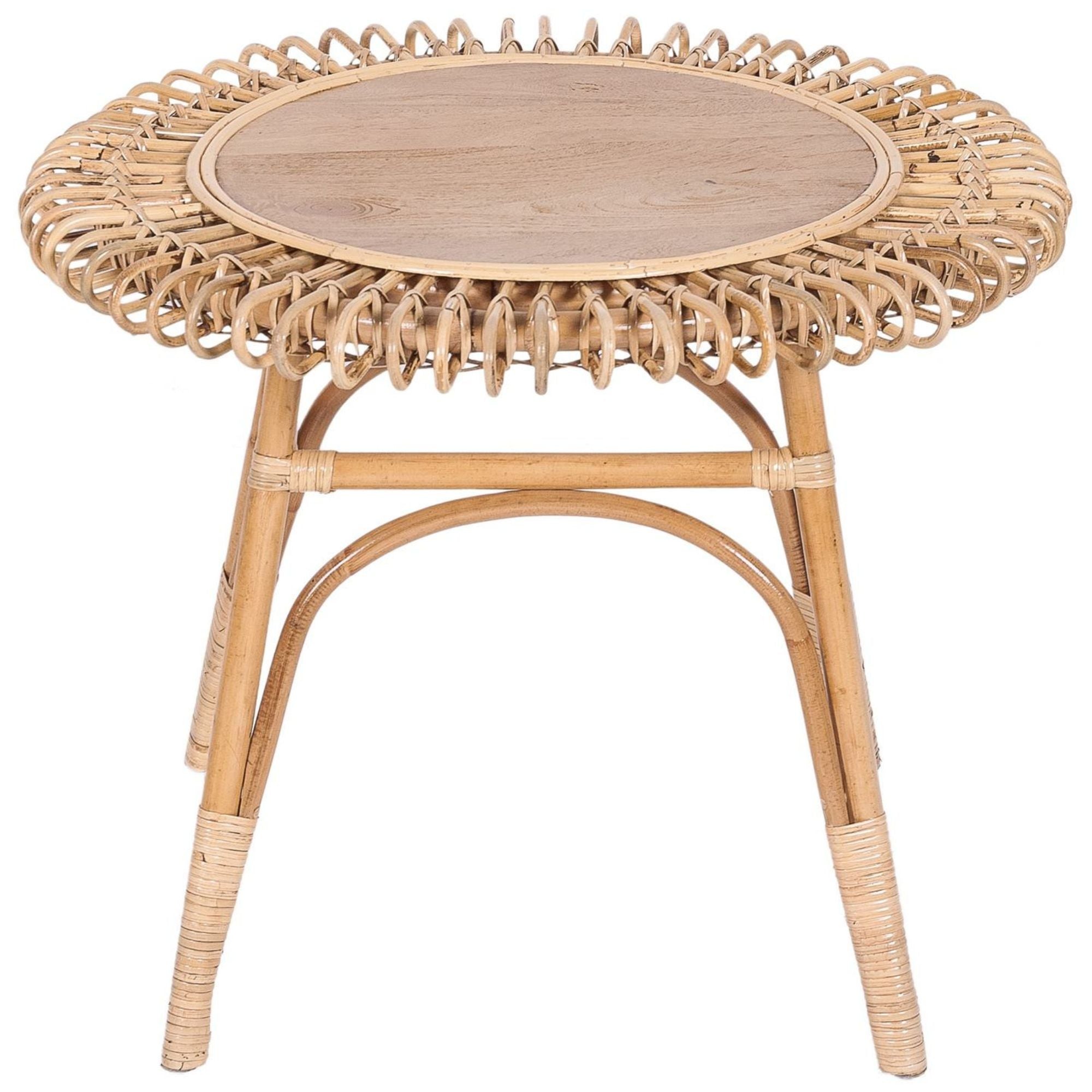 Holly 65cm Round Side Table Mango Wood Top Rattan Frame -