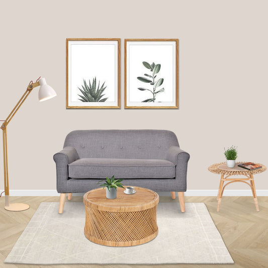 Holly 65cm Round Side Table Mango Wood Top Rattan Frame -