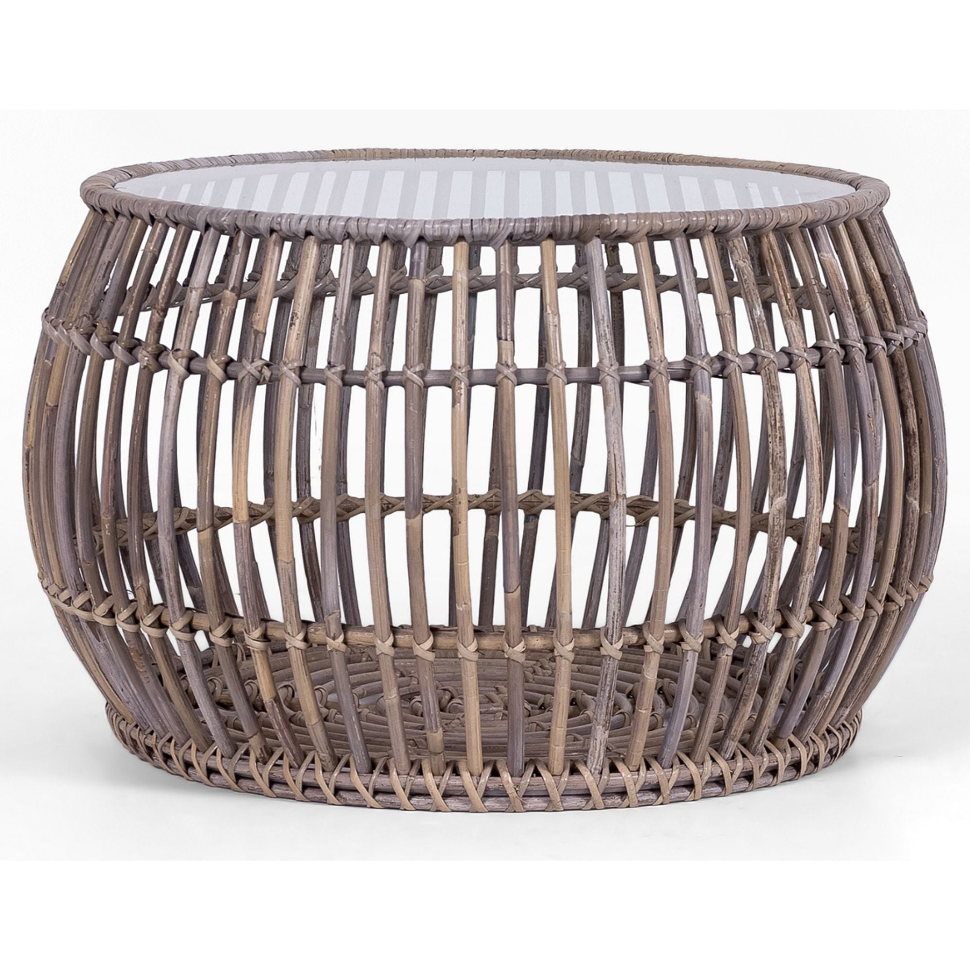 luna 70cm Glass Topped Rattan Round Coffee Table -