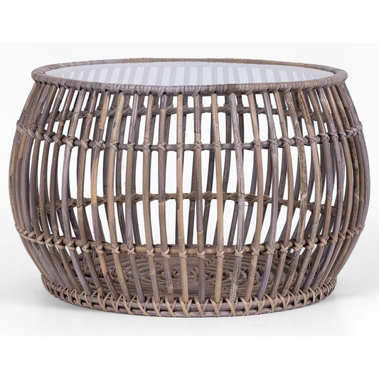 luna 70cm Glass Topped Rattan Round Coffee Table -