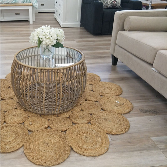 luna 70cm Glass Topped Rattan Round Coffee Table -