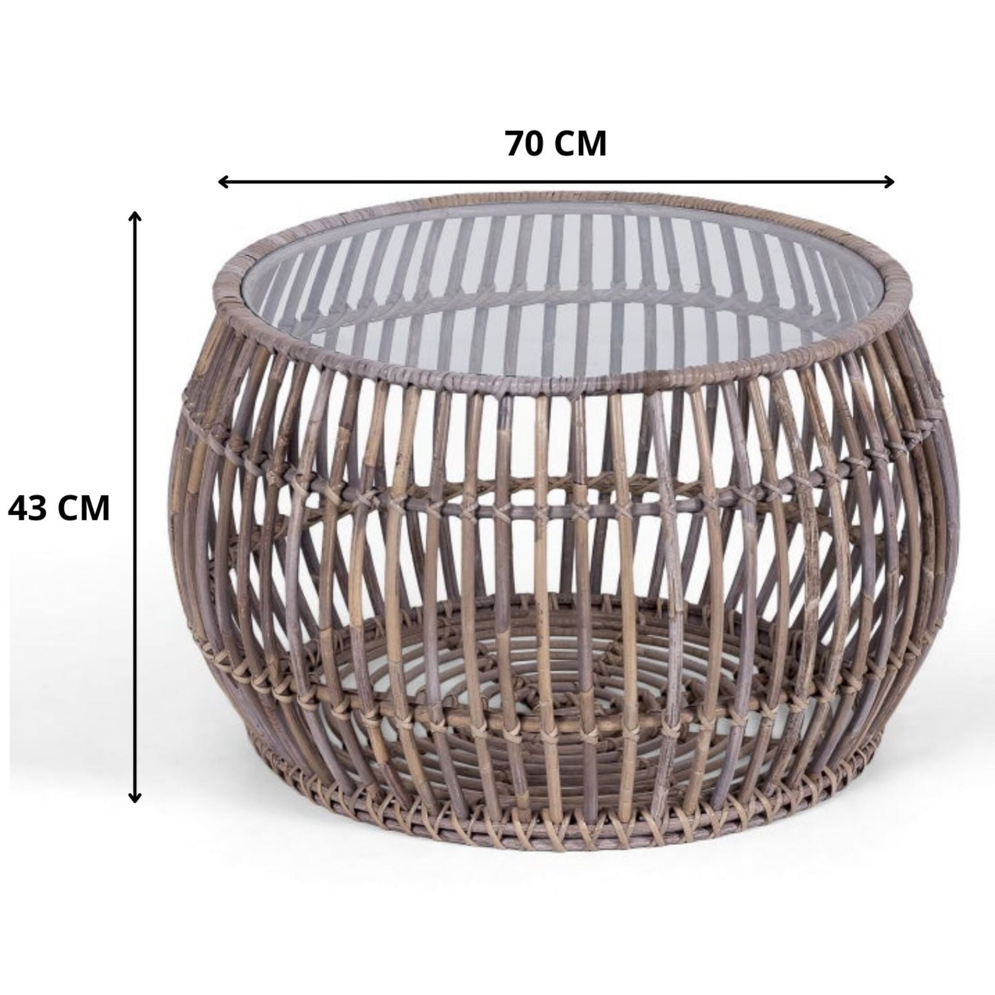 luna 70cm Glass Topped Rattan Round Coffee Table -