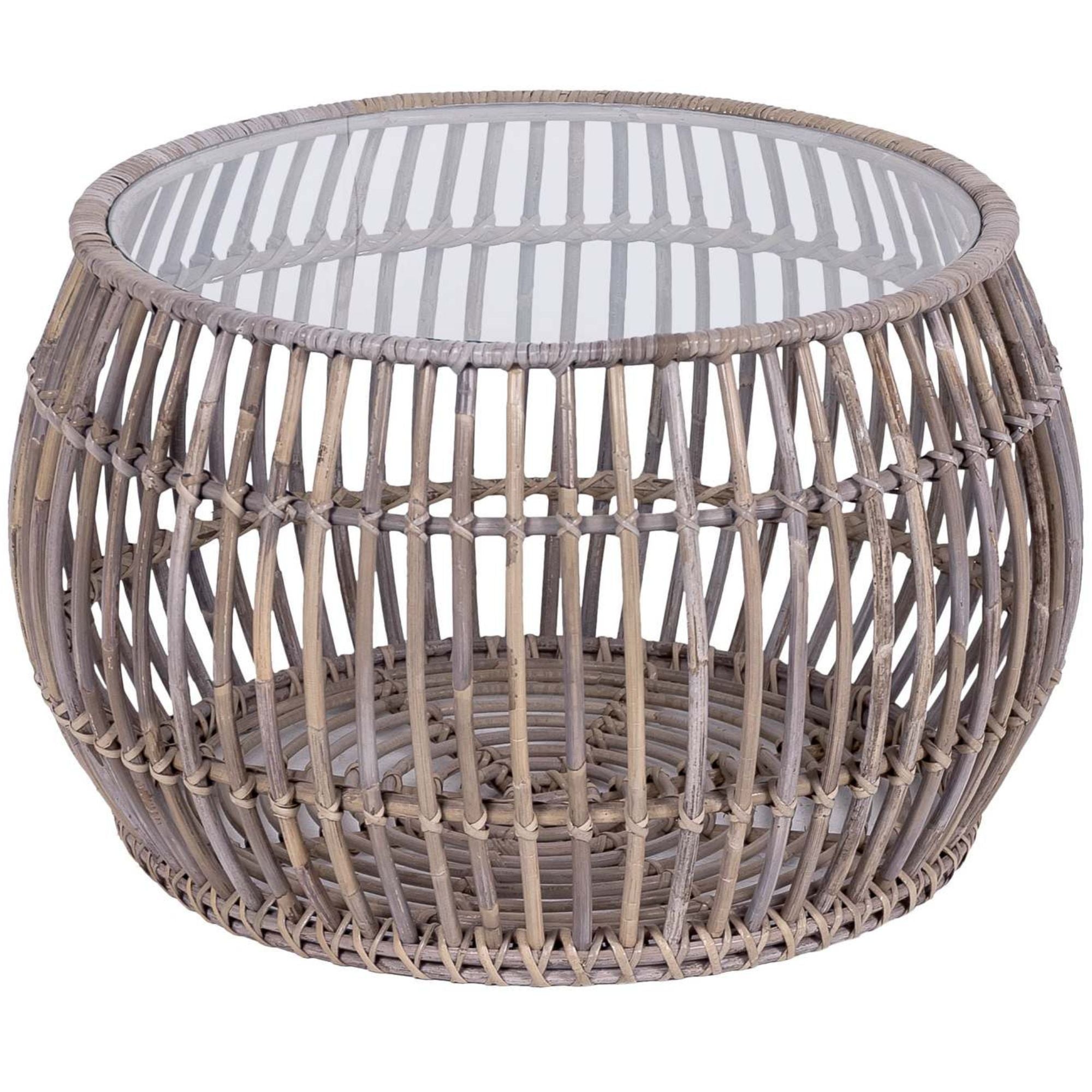 luna 70cm Glass Topped Rattan Round Coffee Table -