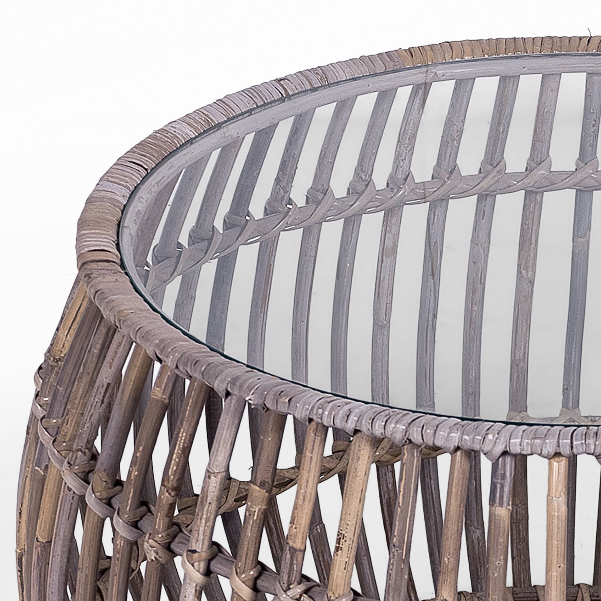 luna 70cm Glass Topped Rattan Round Coffee Table -