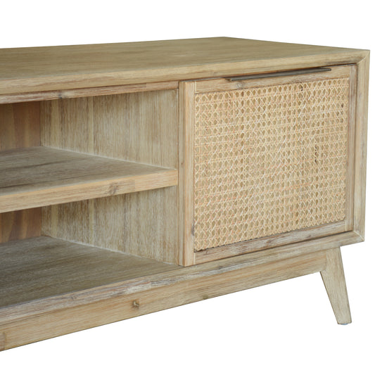 Lola ETU Entertainment TV Unit 164cm Solid Acacia Wood Rattan 2 Door -Brown