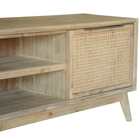 Lola ETU Entertainment TV Unit 180cm Solid Acacia Wood Rattan 2 Door -Brown