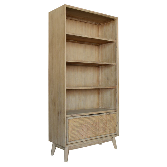 Lola Bookshelf Bookcase 4 Tier Drawers Solid Acacia Timber Wood - Brown