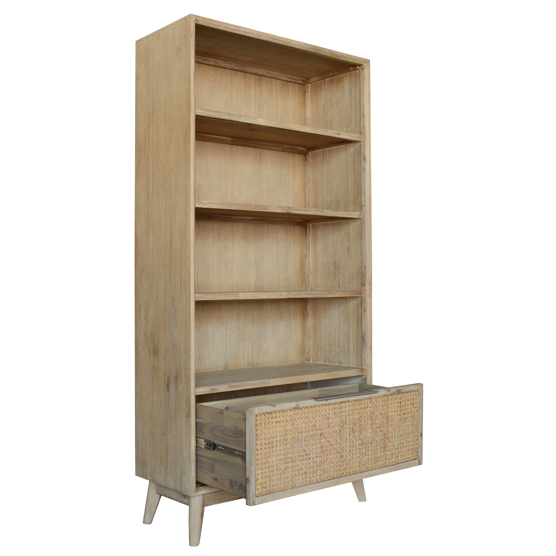 Lola Bookshelf Bookcase 4 Tier Drawers Solid Acacia Timber Wood - Brown