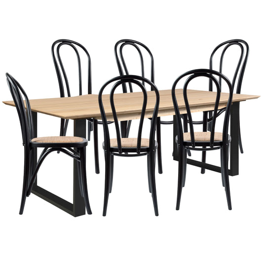 Gutto 7pc 180cm Dining Table Set 6 Arched Back Chair Solid Messmate Timber