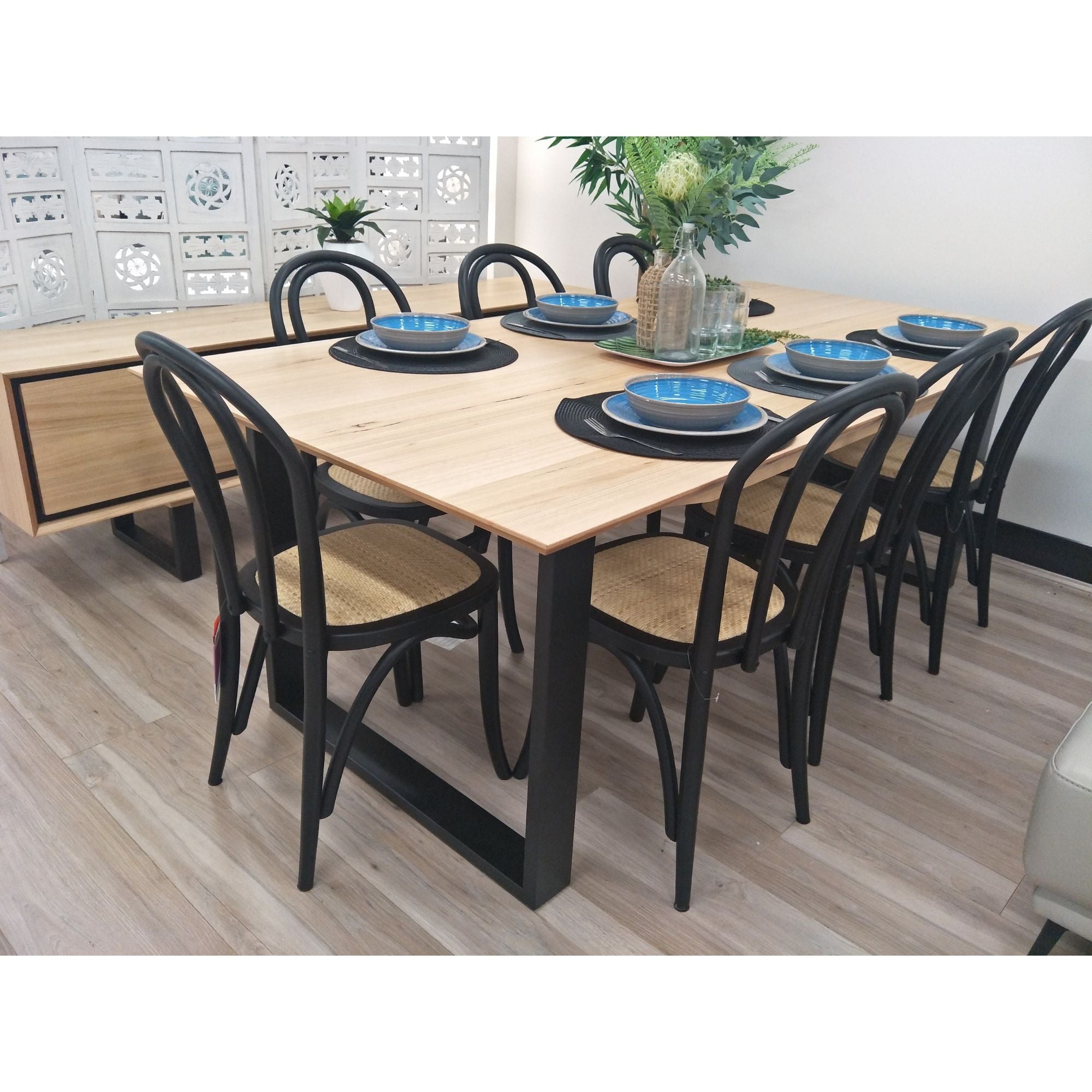 Aconite 9pc 210cm Dining Table Set 8 Arched Back Chair Solid Messmate Timber