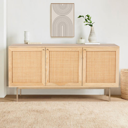 Bondi Buffet Table Sideboard 145cm 3 Door Solid Mango Wood Storage Cabinet
