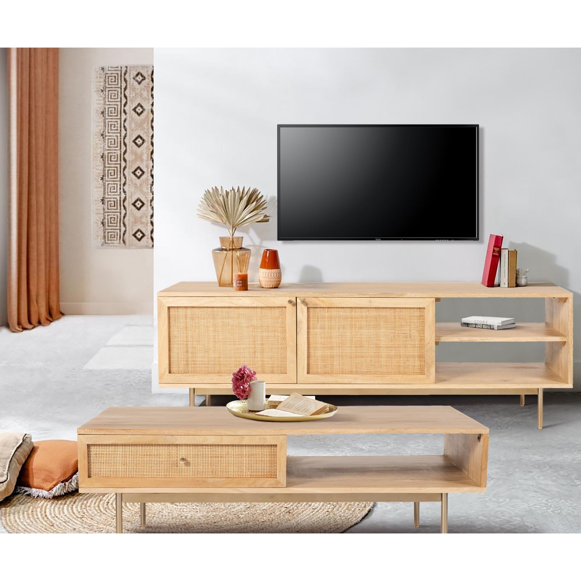 Martina ETU Entertainment TV Unit 175cm Solid Mango Wood Rattan Furniture