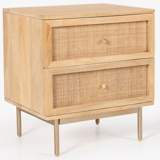 Bondi Bedside Table 2 Drawer Storage Cabinet Solid Mango Wood Rattan