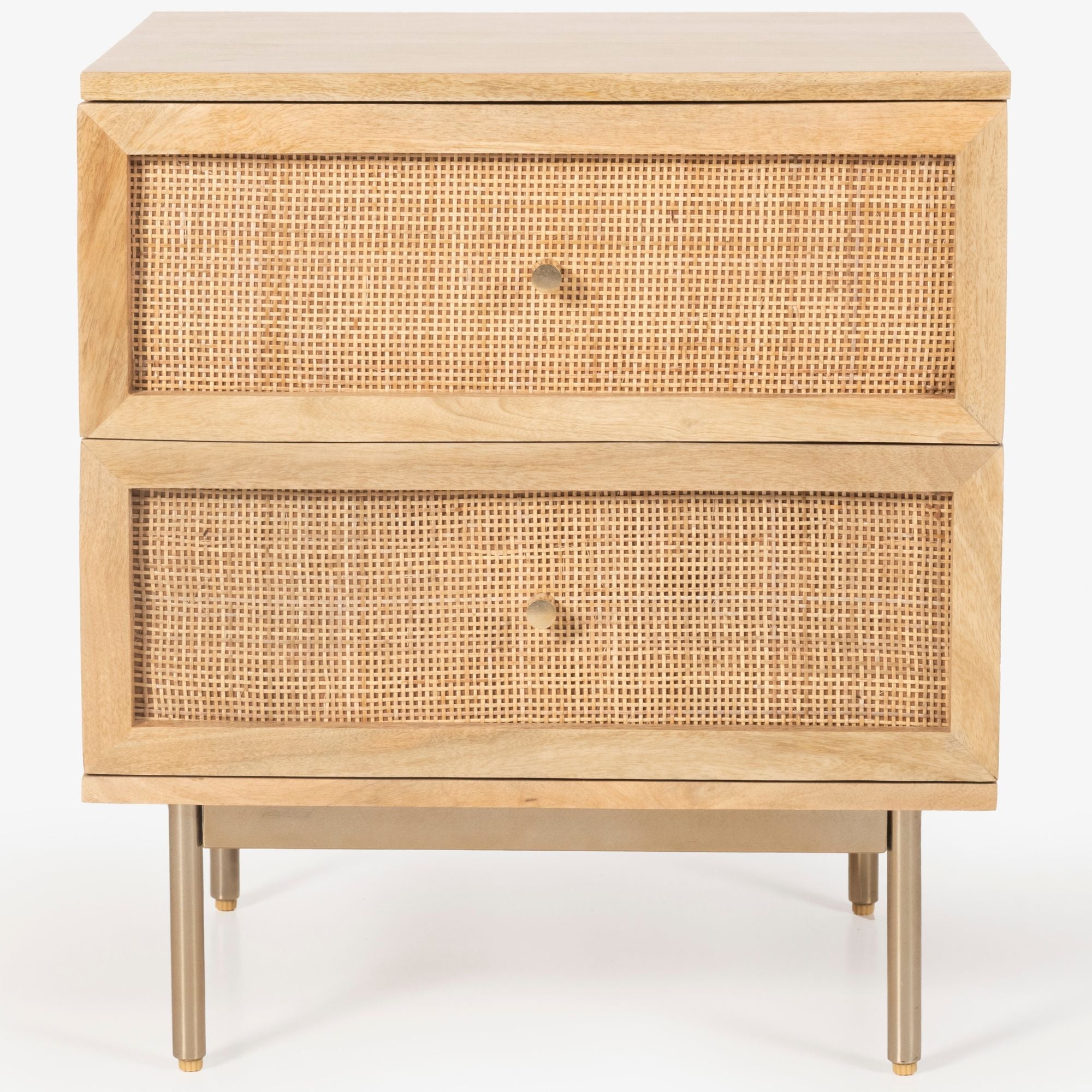 Bondi Bedside Table 2 Drawer Storage Cabinet Solid Mango Wood Rattan