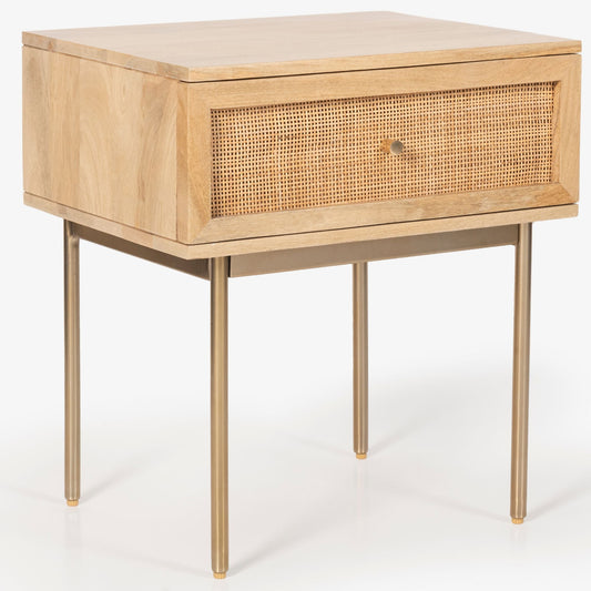 Bondi Bedside Table 1 Drawer Storage Cabinet Solid Mango Wood Rattan