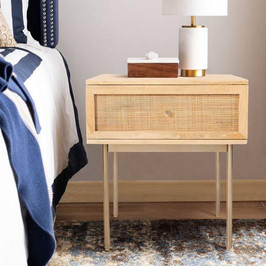 Bondi Bedside Table 1 Drawer Storage Cabinet Solid Mango Wood Rattan