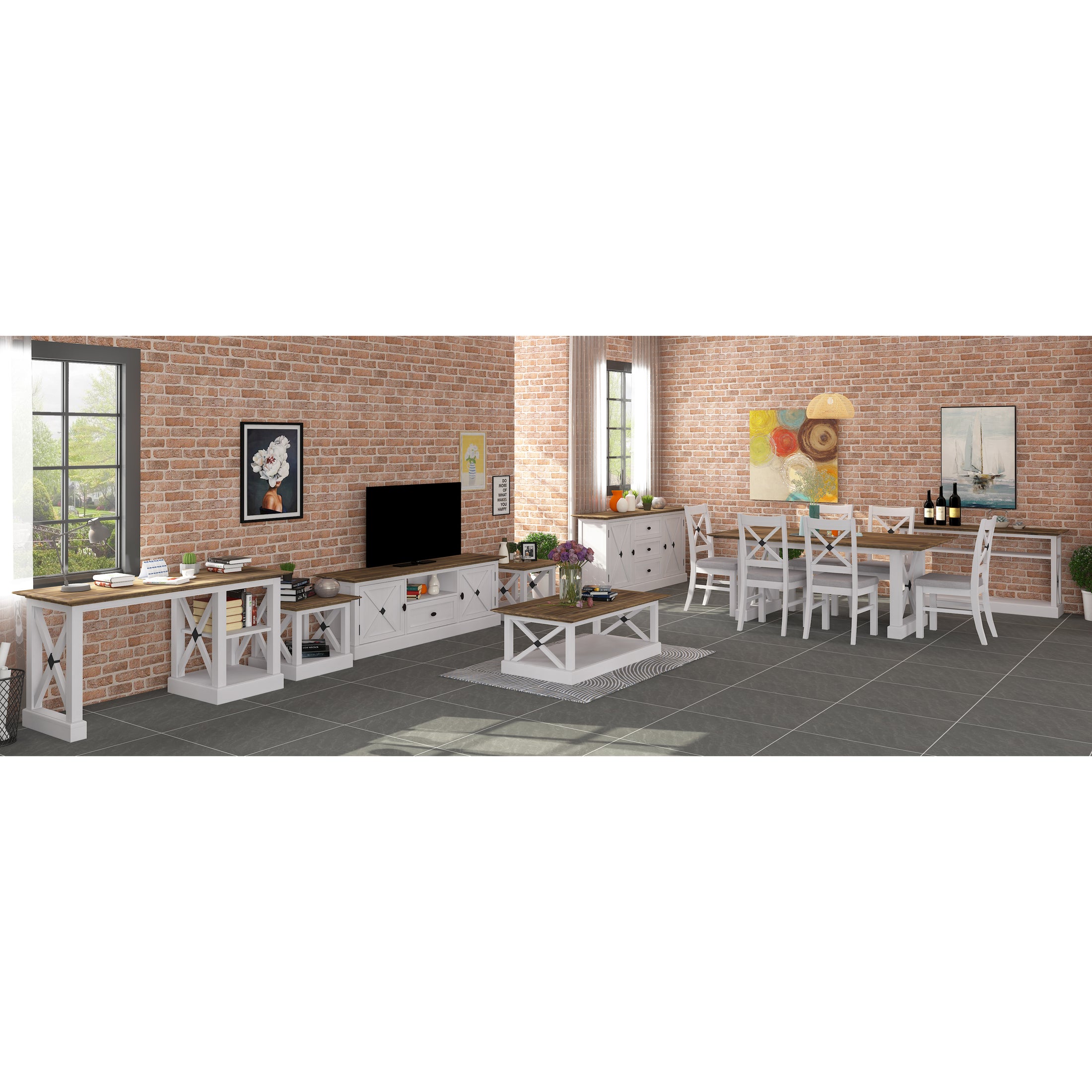 Beechworth 7pc Dining Set 200cm Table 6 Chair Pine Wood Hampton Furniture - Grey