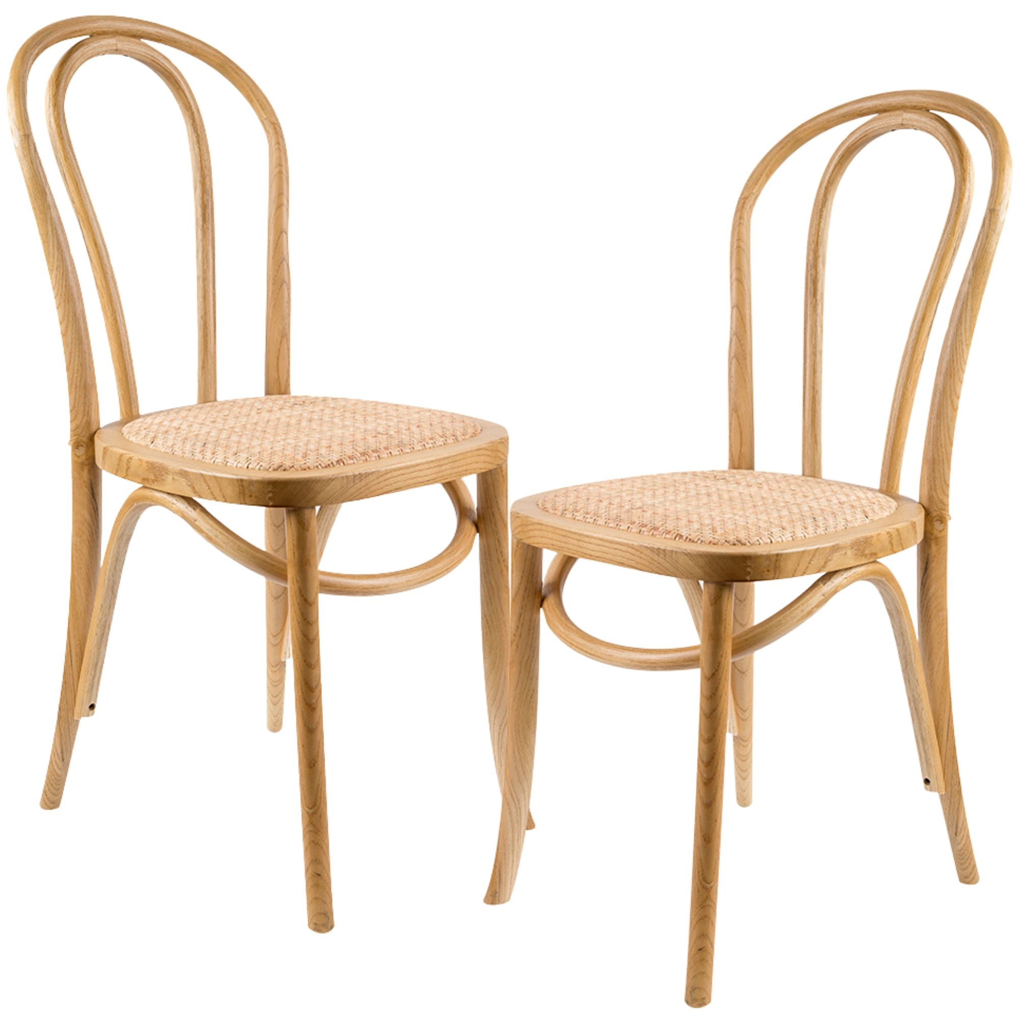 Tori Arched Back Dining Chair Set of 2 Solid Elm Timber Wood Rattan Seat - Oak