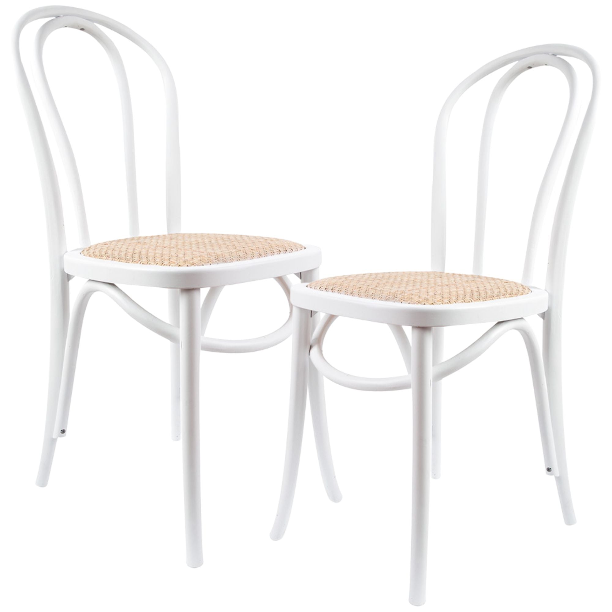 Tori Arched Back Dining Chair 2 Set Solid Elm Timber Wood Rattan Seat - White