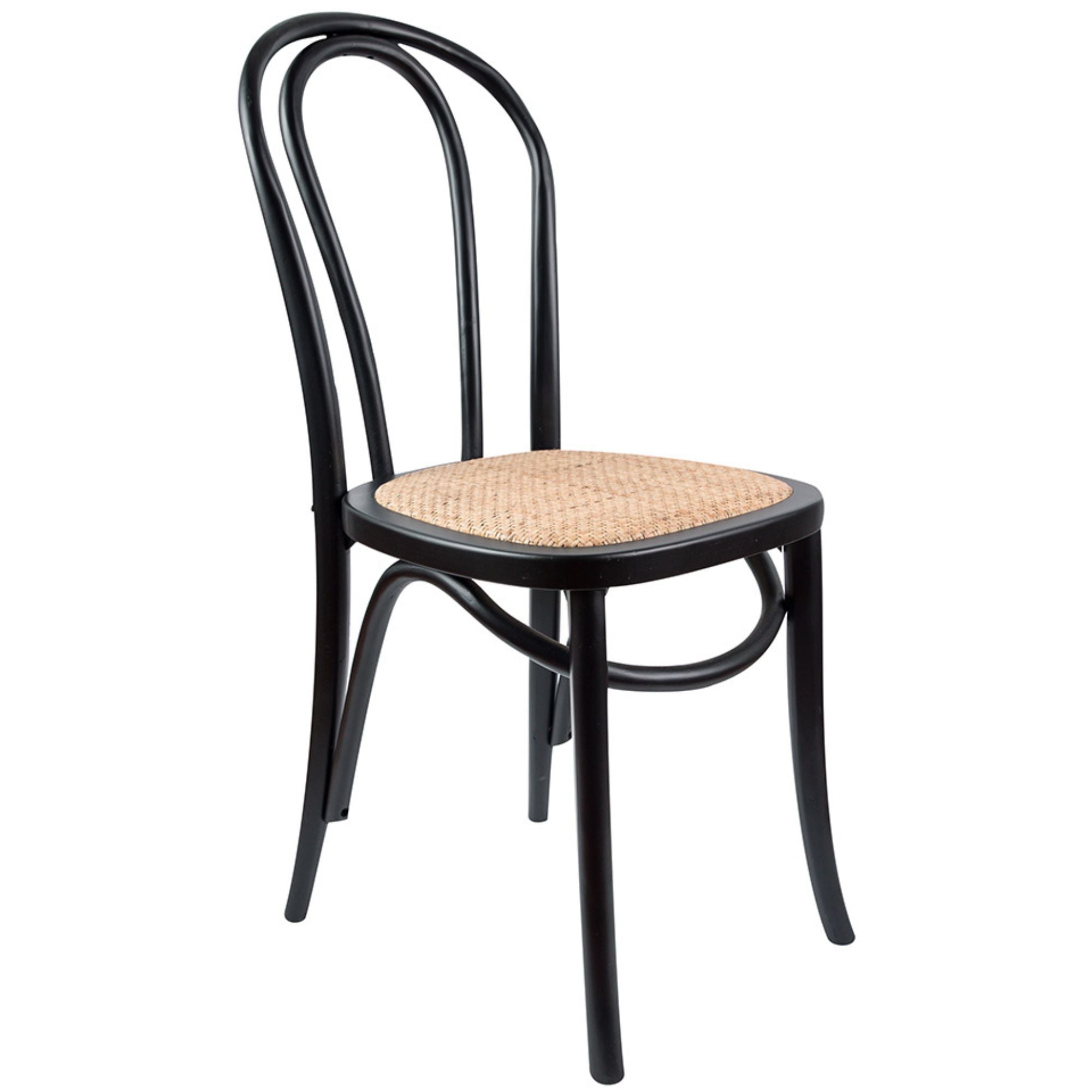 Tori Arched Back Dining Chair 2 Set Solid Elm Timber Wood Rattan Seat - Black