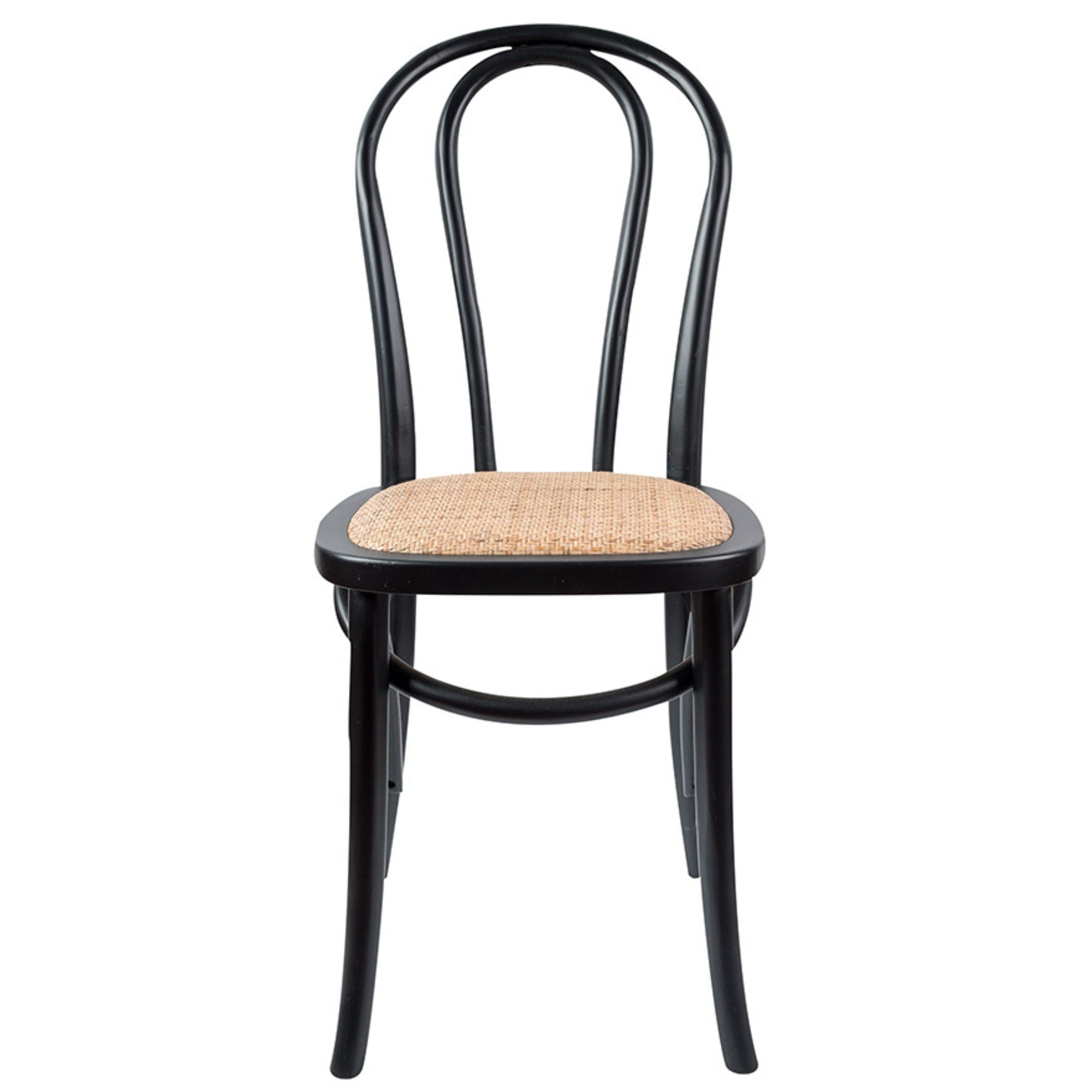 Tori Arched Back Dining Chair 2 Set Solid Elm Timber Wood Rattan Seat - Black