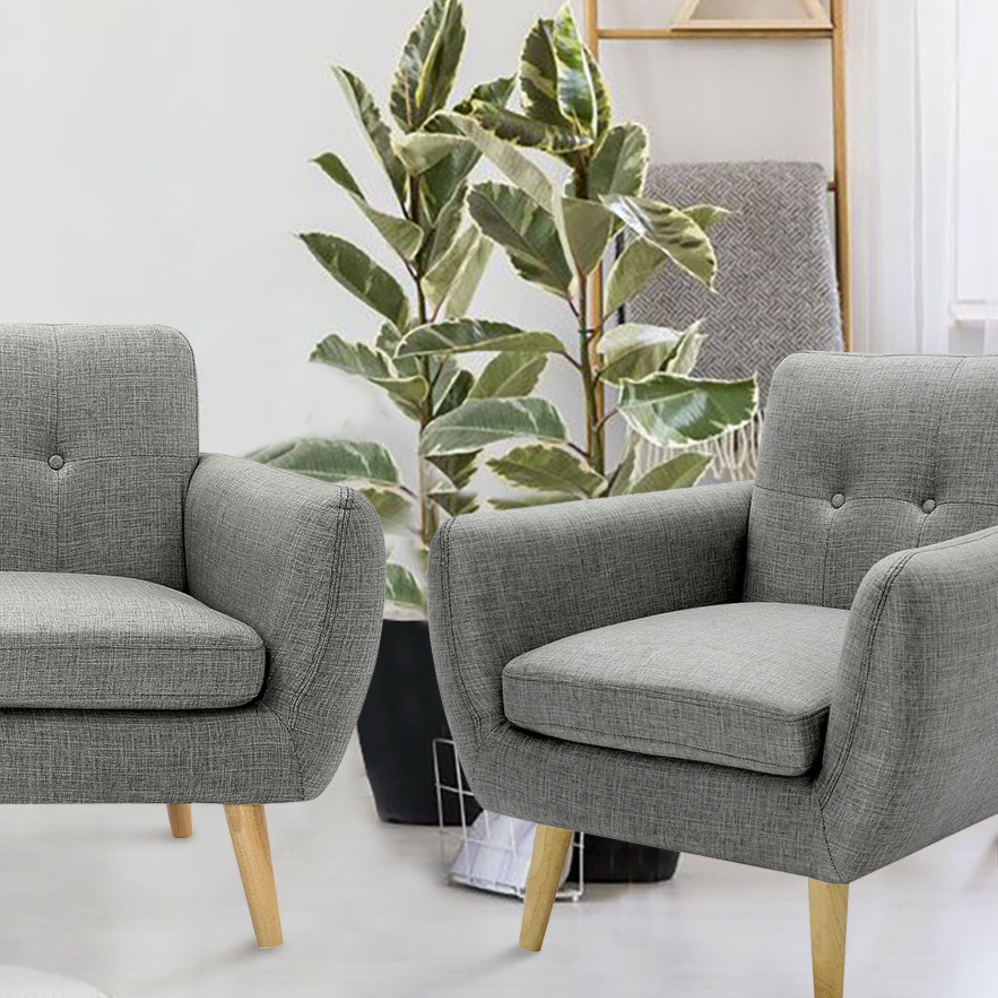 Scandinavian Seater Fabric Upholstered Sofa Armchair Lounge Bina Couch - Mid Grey