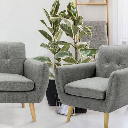 Scandinavian Seater Fabric Upholstered Sofa Armchair Lounge Bina Couch - Mid Grey