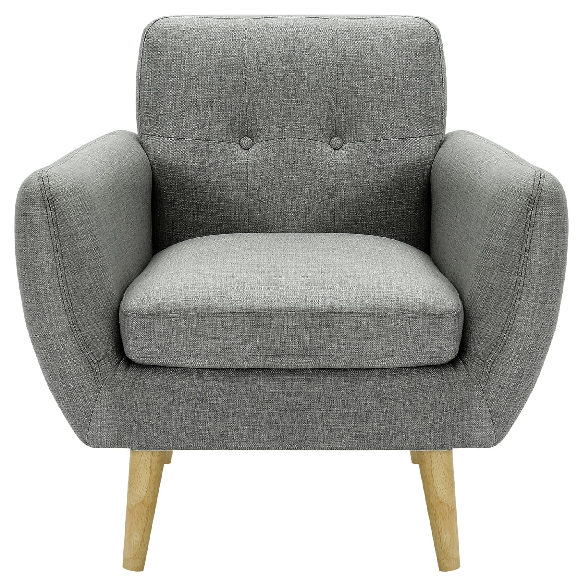 Scandinavian Seater Fabric Upholstered Sofa Armchair Lounge Bina Couch - Mid Grey